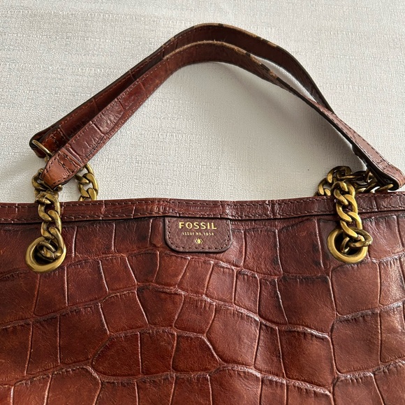 Vintage Fossil Mimi Shopper Crocodile Print Cowhide Leather Tote - Picture 2 of 11